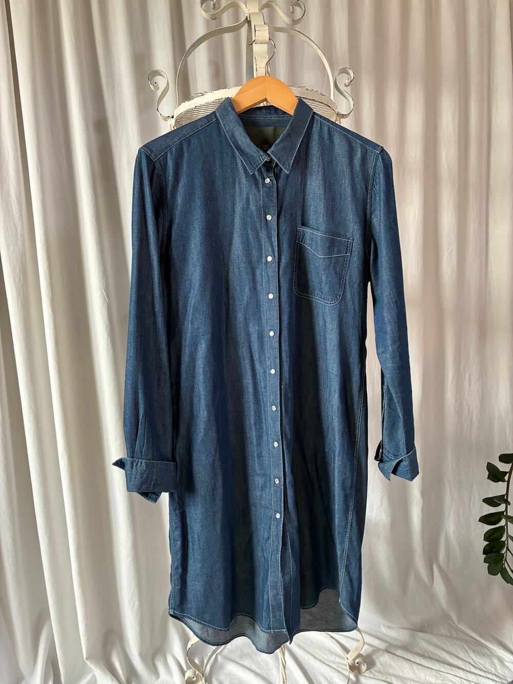 Claridge + King Shirt dress Button Down Pearl Snap Indigo Cotton Chambray Large